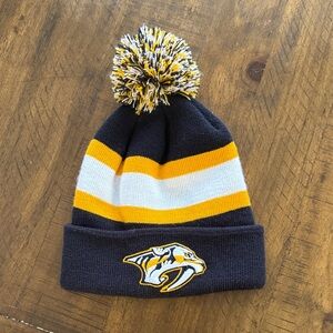 NHL Nashville Predators Navy and Yellow Pom-Pom Beanie Hat | Go Preds